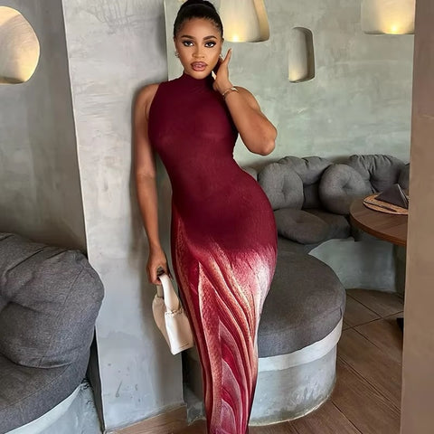 New Sleeveless Elastic Sheath Slim Prom Elegant Print Maxi Long Dress CODE: KAR3478