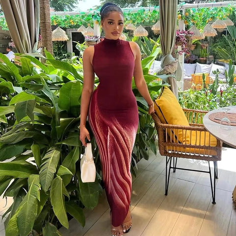 New Sleeveless Elastic Sheath Slim Prom Elegant Print Maxi Long Dress CODE: KAR3478