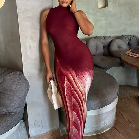 New Sleeveless Elastic Sheath Slim Prom Elegant Print Maxi Long Dress CODE: KAR3478