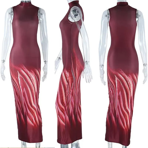 New Sleeveless Elastic Sheath Slim Prom Elegant Print Maxi Long Dress CODE: KAR3478