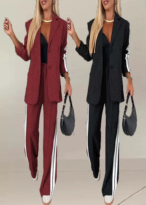 New Luxury Loose Suit Vertical Stripes Long Pant Casual Elegant Two-piece Set CODE: KAR3480