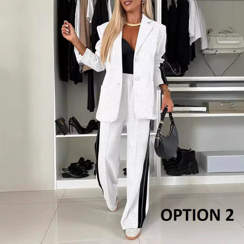 New Luxury Loose Suit Vertical Stripes Long Pant Casual Elegant Two-piece Set CODE: KAR3480