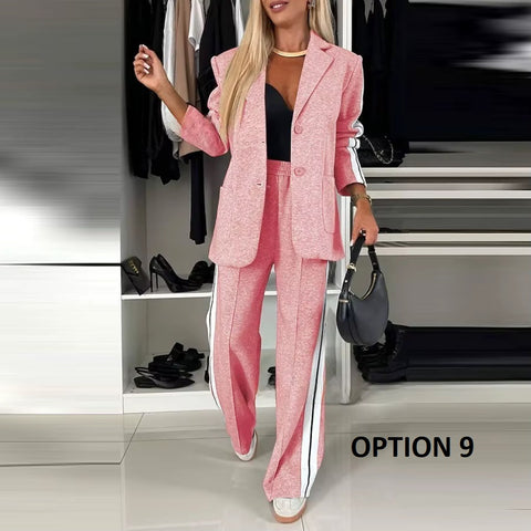 New Luxury Loose Suit Vertical Stripes Long Pant Casual Elegant Two-piece Set CODE: KAR3480