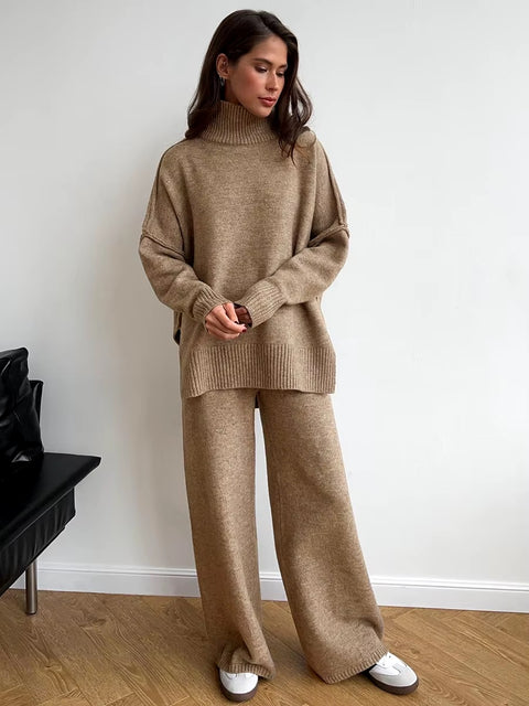 Autumn Winter Casual Turtleneck Sweater and Wide Leg Pants 2 Piece Set CODE: KAR3483