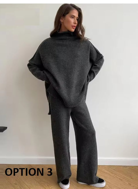 Autumn Winter Casual Turtleneck Sweater and Wide Leg Pants 2 Piece Set CODE: KAR3483