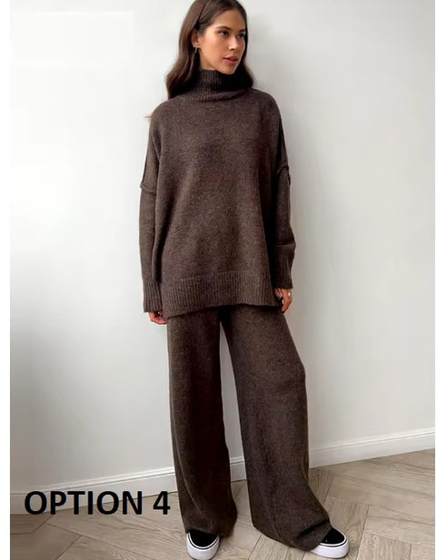 Autumn Winter Casual Turtleneck Sweater and Wide Leg Pants 2 Piece Set CODE: KAR3483
