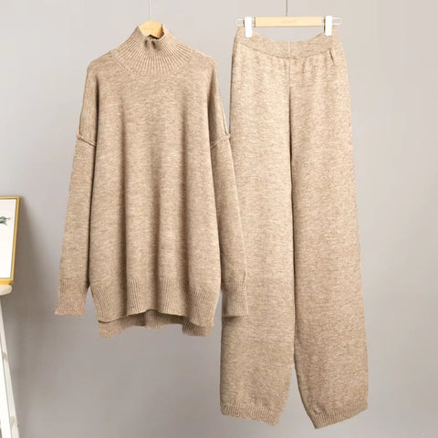 Autumn Winter Casual Turtleneck Sweater and Wide Leg Pants 2 Piece Set CODE: KAR3483
