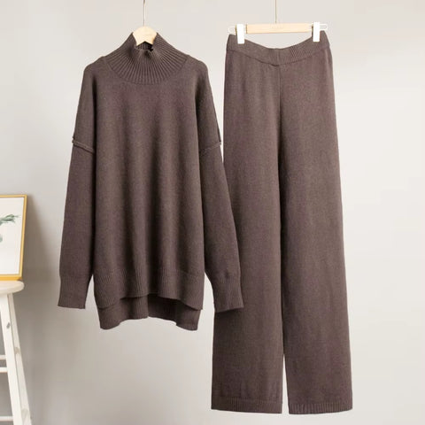 Autumn Winter Casual Turtleneck Sweater and Wide Leg Pants 2 Piece Set CODE: KAR3483