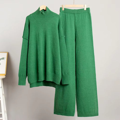 Autumn Winter Casual Turtleneck Sweater and Wide Leg Pants 2 Piece Set CODE: KAR3483