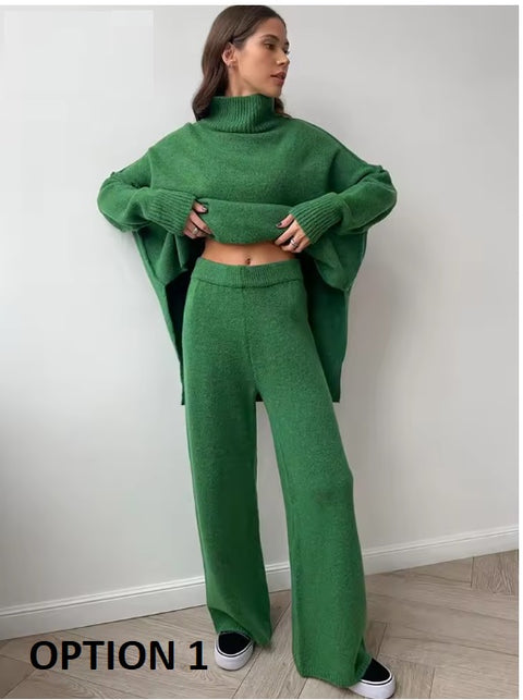 Autumn Winter Casual Turtleneck Sweater and Wide Leg Pants 2 Piece Set CODE: KAR3483