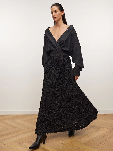 New Fashion Long Petal Elegant Unique High Waisted Skirt CODE: KAR3485