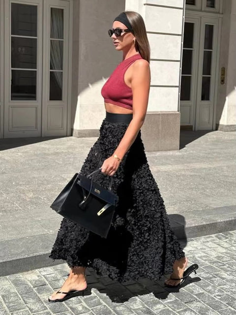 New Fashion Long Petal Elegant Unique High Waisted Skirt CODE: KAR3485