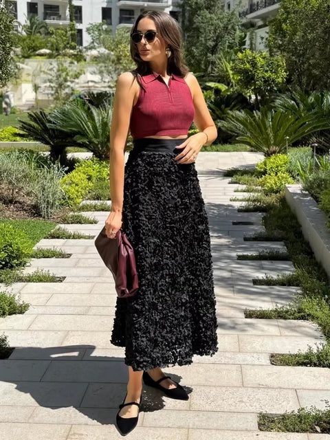 New Fashion Long Petal Elegant Unique High Waisted Skirt CODE: KAR3485