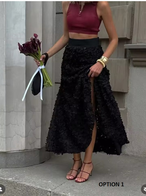New Fashion Long Petal Elegant Unique High Waisted Skirt CODE: KAR3485