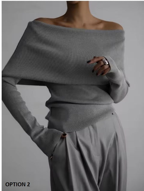 New Off Shoulder Elegant Jumper Long Sleeve Pullovers Warm Top CODE: KAR3486