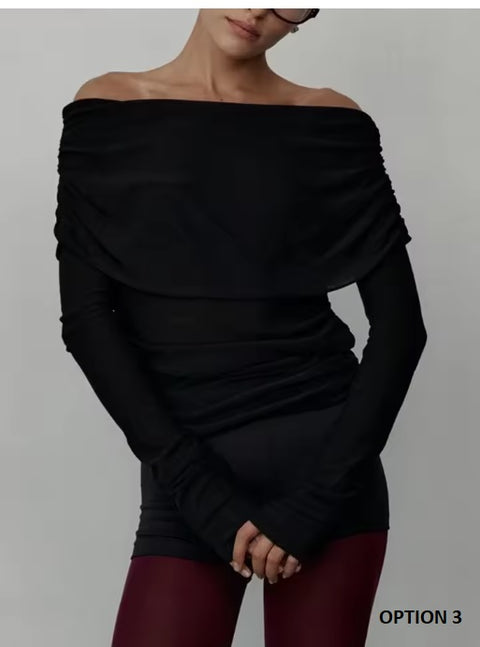 New Off Shoulder Elegant Jumper Long Sleeve Pullovers Warm Top CODE: KAR3486