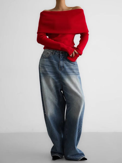 New Off Shoulder Elegant Jumper Long Sleeve Pullovers Warm Top CODE: KAR3486