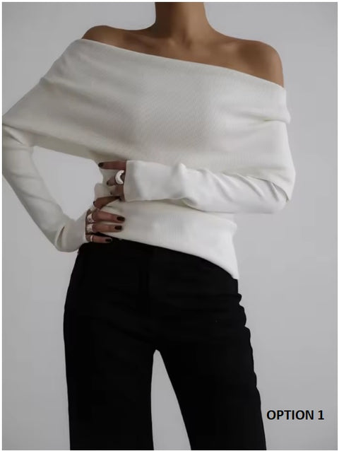New Off Shoulder Elegant Jumper Long Sleeve Pullovers Warm Top CODE: KAR3486
