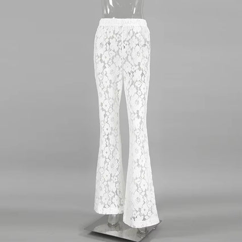 New Summer Wolfeel Sexy Perspective Flare High Waist Lace Long Pant CODE: KAR3488
