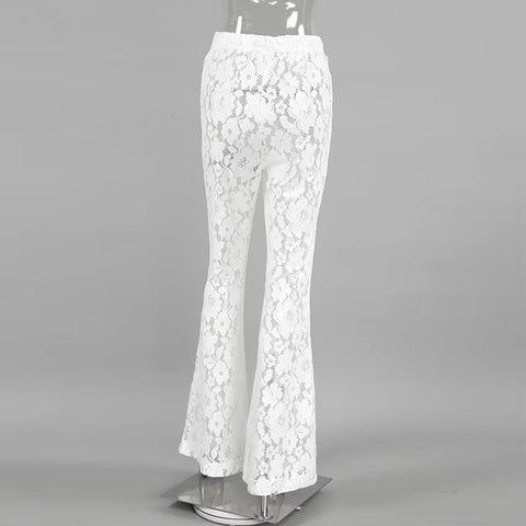 New Summer Wolfeel Sexy Perspective Flare High Waist Lace Long Pant CODE: KAR3488