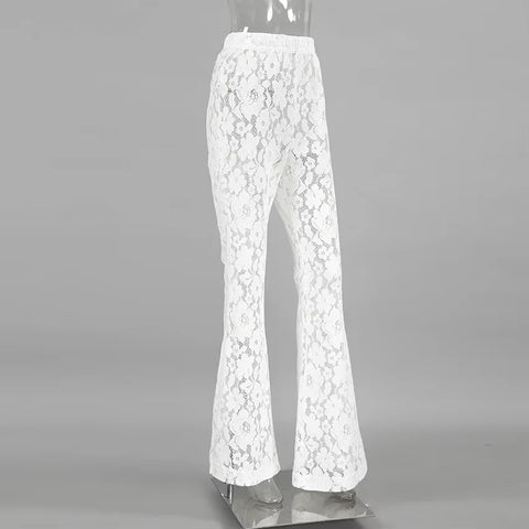 New Summer Wolfeel Sexy Perspective Flare High Waist Lace Long Pant CODE: KAR3488