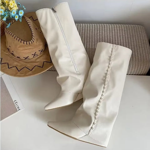New Beaded Cool Wedges Side Zipper Pointed Toe Pant Boot CODE: KAR3490