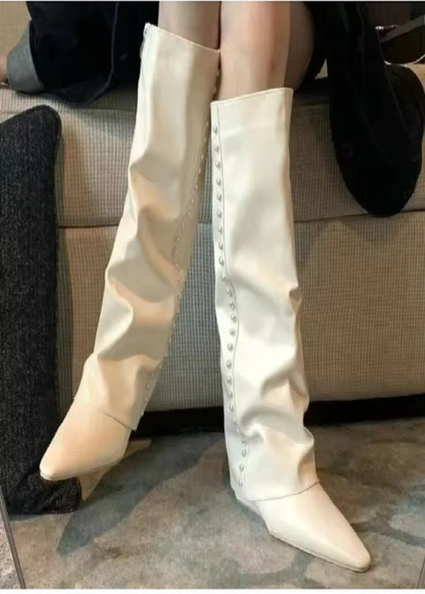 New Beaded Cool Wedges Side Zipper Pointed Toe Pant Boot CODE: KAR3490