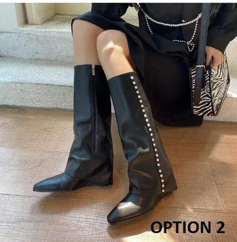New Beaded Cool Wedges Side Zipper Pointed Toe Pant Boot CODE: KAR3490