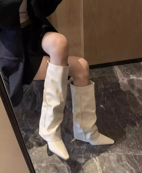 New Beaded Cool Wedges Side Zipper Pointed Toe Pant Boot CODE: KAR3490