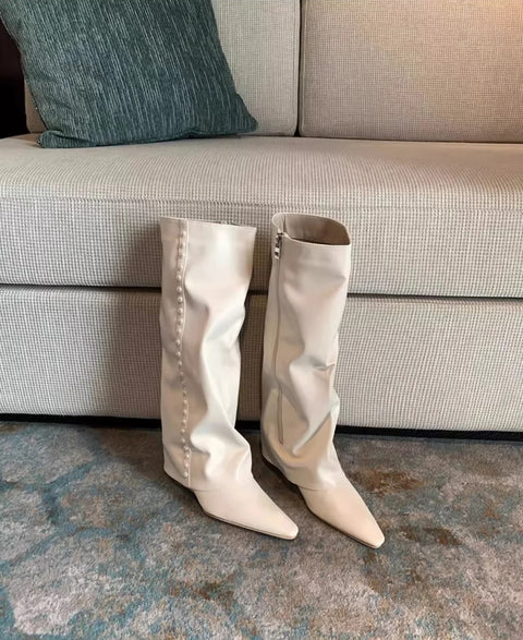 New Beaded Cool Wedges Side Zipper Pointed Toe Pant Boot CODE: KAR3490