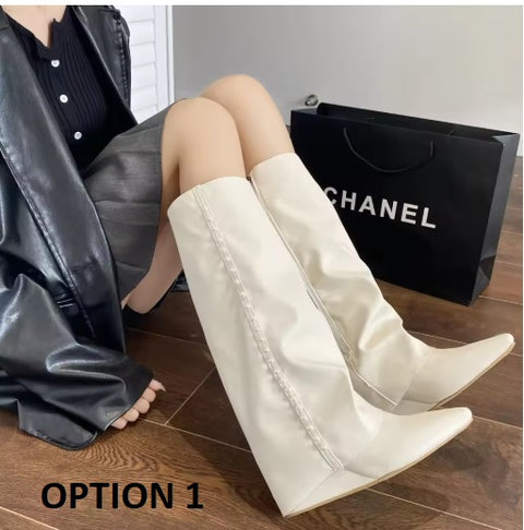 New Beaded Cool Wedges Side Zipper Pointed Toe Pant Boot CODE: KAR3490