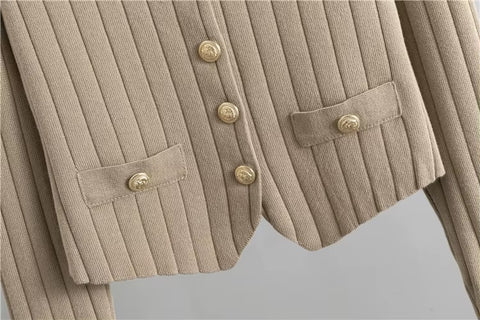 New Autumn Winter Cardigan Sweater V Neck Vest Wide Leg Long Pant 3 Pieces Set CODE: KAR3491