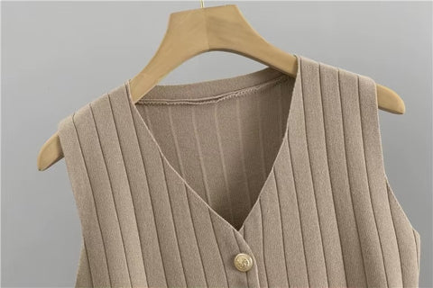 New Autumn Winter Cardigan Sweater V Neck Vest Wide Leg Long Pant 3 Pieces Set CODE: KAR3491