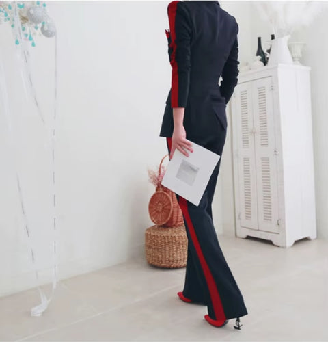 New Elegant  Double Breasted Slim Outwear Blazer Long Pant 2 Piece Set CODE: KAR3492