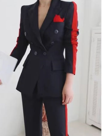 New Elegant  Double Breasted Slim Outwear Blazer Long Pant 2 Piece Set CODE: KAR3492