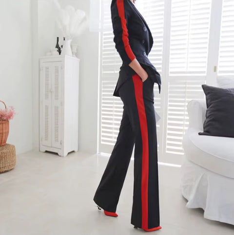 New Elegant  Double Breasted Slim Outwear Blazer Long Pant 2 Piece Set CODE: KAR3492