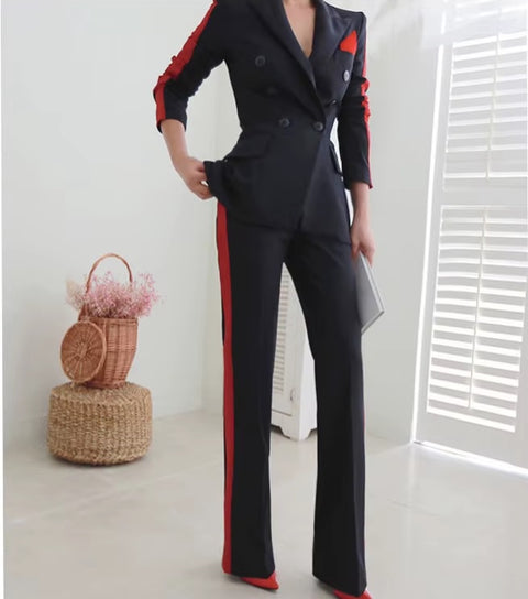 New Elegant  Double Breasted Slim Outwear Blazer Long Pant 2 Piece Set CODE: KAR3492