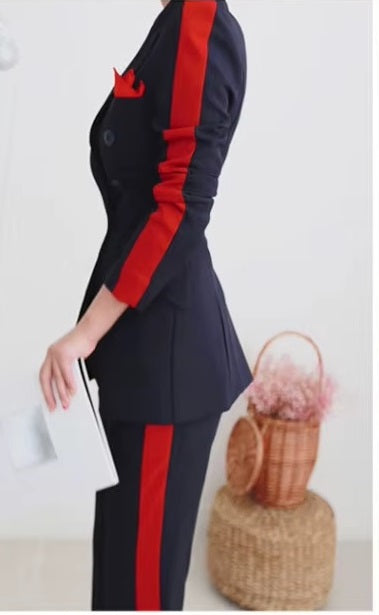 New Elegant  Double Breasted Slim Outwear Blazer Long Pant 2 Piece Set CODE: KAR3492