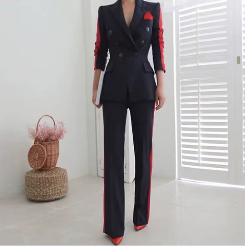 New Elegant  Double Breasted Slim Outwear Blazer Long Pant 2 Piece Set CODE: KAR3492