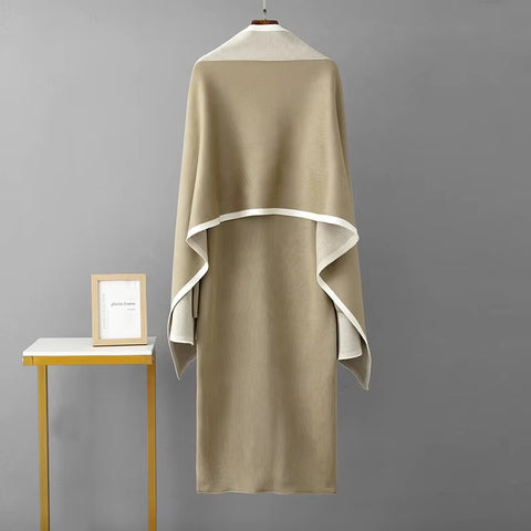 New Casual Warm O Neck Long Sleeve Loose Dress And Shawl Two-Piece Set CODE: KAR3497