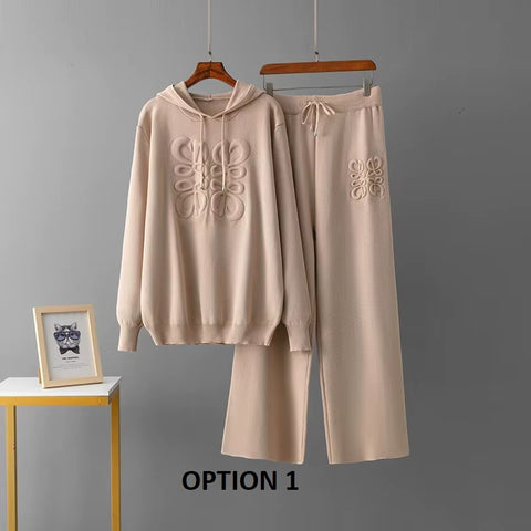 New Embroidered Casual Hooded Top And Pant Two-piece Set CODE: KAR3498