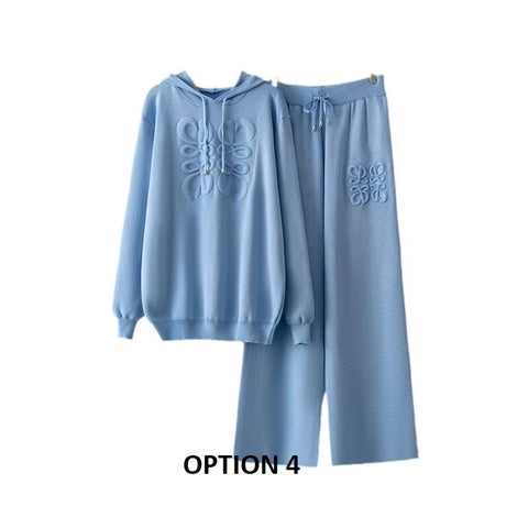 New Embroidered Casual Hooded Top And Pant Two-piece Set CODE: KAR3498