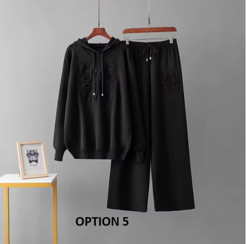 New Embroidered Casual Hooded Top And Pant Two-piece Set CODE: KAR3498