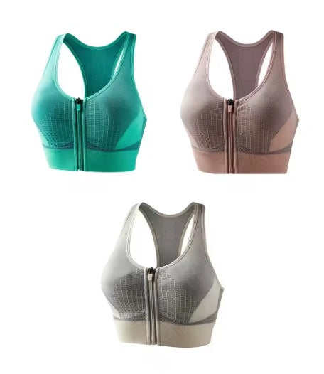 New Sports Patchwork Front Zipper Shockproof Vest Jogging Crop Bra CODE: KAR3501