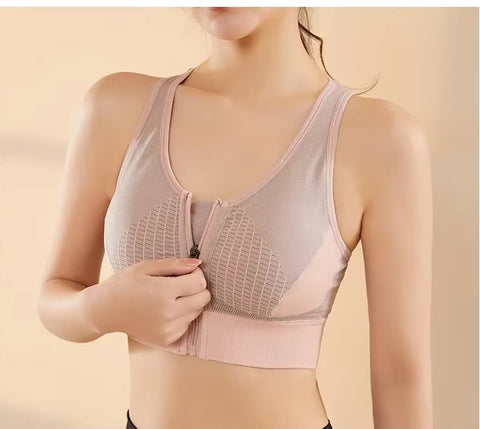 New Sports Patchwork Front Zipper Shockproof Vest Jogging Crop Bra CODE: KAR3501