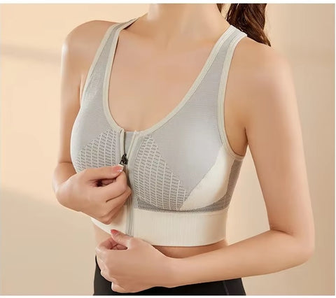 New Sports Patchwork Front Zipper Shockproof Vest Jogging Crop Bra CODE: KAR3501