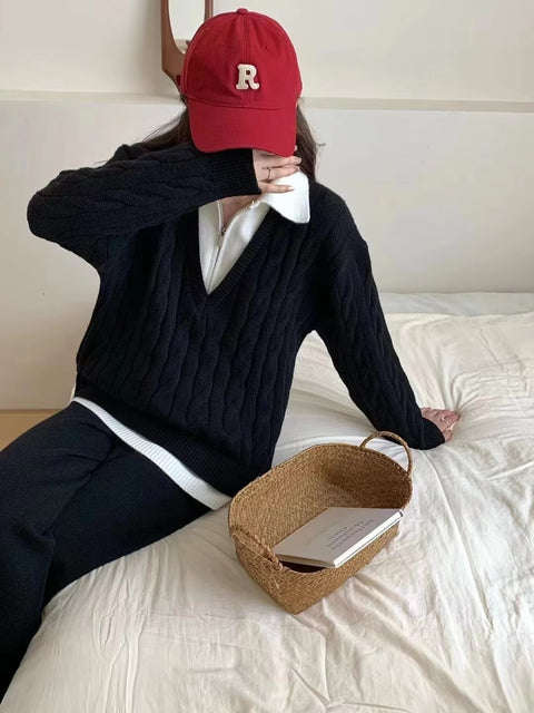 New Autumn Casual High Waist Sweater Wide Leg Pants 2 Piece Set CODE: KAR3503