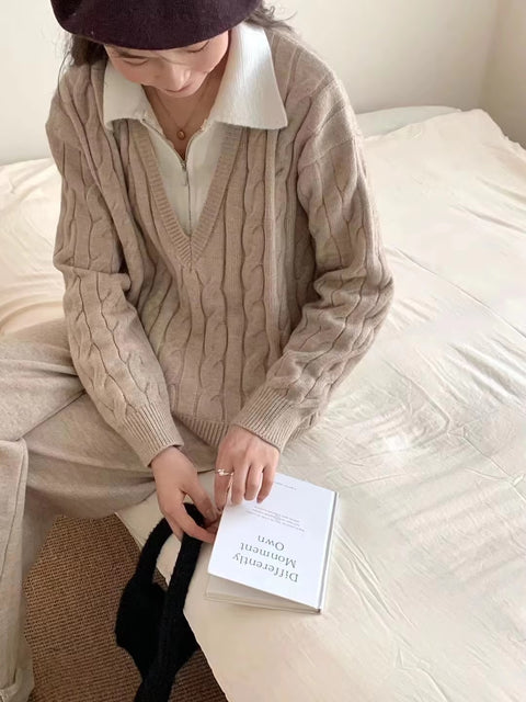 New Autumn Casual High Waist Sweater Wide Leg Pants 2 Piece Set CODE: KAR3503