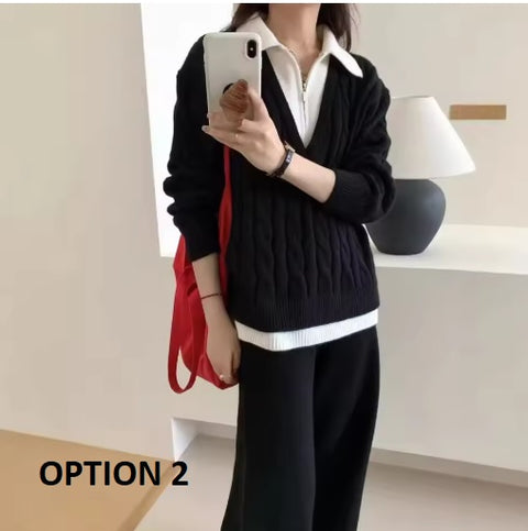 New Autumn Casual High Waist Sweater Wide Leg Pants 2 Piece Set CODE: KAR3503