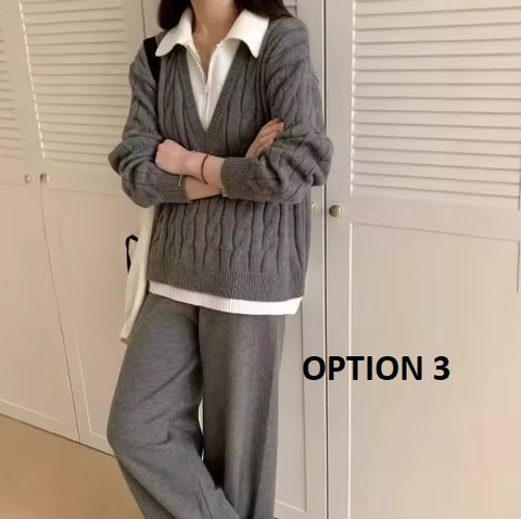 New Autumn Casual High Waist Sweater Wide Leg Pants 2 Piece Set CODE: KAR3503